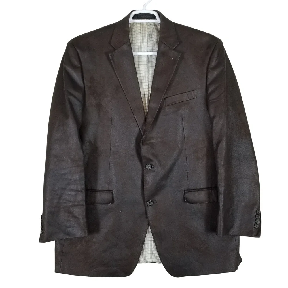 Lauren Ralph Lauren Blazer Mens 44L Brown Faux Leather Finish 2 Button Jacket